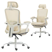 HOMCOM Ergonomic Office Chair, Mesh Reclining Desk Chair with Adjustable Lumbar Support, Headrest, Beige(m-9)