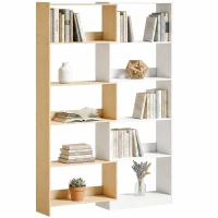 HOMCOM Corner Bookshelf, 5-Tier L-Shaped Bookcase with 350° Rotating Design, Two-Tone Design, Fruitwood/White(m-2)