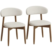 HOMCOM Dining Chairs Faux Linen Upholstered Kitchen Chairs Rubberwood Legs Dining Rooms Set of 2 Cream White(m-13)