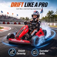 Qaba 24V Electric Drift Go Kart for Kids with Dual Motors, Soft Start, PU Wheels, 7.5MPH High Speed, for Ages 6-14, Red(m-4)