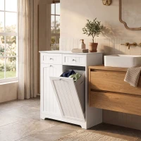 HOMCOM Laundry Cabinet with 2 Removable Laundry Bags, Tilt-Out Laundry Hamper with 2 Drawers, White(m-8)