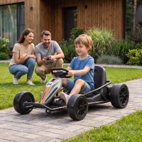 Qaba 24V Electric Drift Go Kart for Kids with Dual Motors, Soft Start, PU Wheels, 7.5MPH High Speed, for Ages 6+, Gray(m-10)