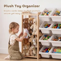 Qaba 3-in-1 Wooden Toy Storage Organizer with Stuffed Animal Storage, Bookshelf, 12 Bins for Bedroom, Playroom, Nursery(m-5)