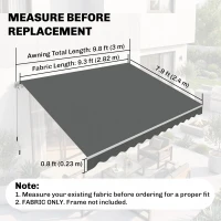 Outsunny Retractable Awning Fabric Replacement for 10' x 8' Outdoor Sunshade Canopy Awning, UV Protection Cover, Grey(m-3)