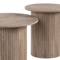 HOMCOM Round Nesting Coffee Table Set of 2, Fluted Mid Century Modern Circle Side Tables, Weathered Coffee Wood Grain(m-11)