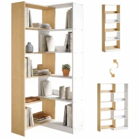 HOMCOM Corner Bookshelf, 5-Tier L-Shaped Bookcase with 350° Rotating Design, Two-Tone Design, Fruitwood/White(m-9)