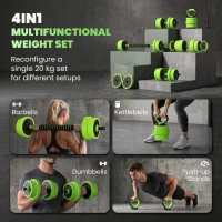 Soozier 44lbs 4-in-1 Adjustable Weight Dumbbell Set, Barbell, Kettlebell, Push Up Stand, Green(m-4)