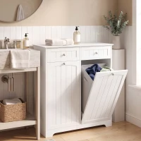 HOMCOM Laundry Cabinet with 2 Removable Laundry Bags, Tilt-Out Laundry Hamper with 2 Drawers, White(m-1)