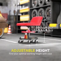 HOMCOM Rolling Creeper Garage Stool, 300 LBS Capacity Mechanic Stool with 360° Wheels, Tool Tray, Adjustable Height, Red(m-5)