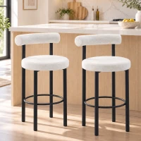 HOMCOM Bar Stools Set of 2, Sherpa Upholstered Barstools with Backrest, Bar Height Stools with Footrest for Kitchen Island(m-8)