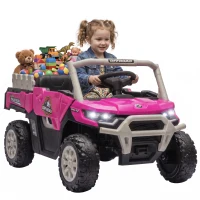 Qaba Kids Ride On Tractor, 12V Electric Tractor with Remote Control, Dual Motors, Music, Cargo Bed, Rear Suspension, Pink(m-13)