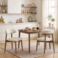 HOMCOM Dining Chairs Faux Linen Upholstered Kitchen Chairs Rubberwood Legs Dining Rooms Set of 2 Cream White