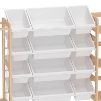 Qaba 3-in-1 Wooden Toy Storage Organizer with Stuffed Animal Storage, Bookshelf, 12 Bins for Bedroom, Playroom, Nursery(m-10)