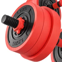 Soozier 44lbs 4-in-1 Adjustable Weight Dumbbell Set, Barbell, Kettlebell, Push Up Stand, Red(m-12)