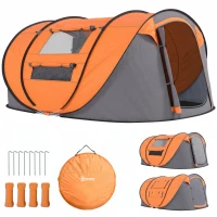 Outsunny 3 Person Camping Tent, Easy Pop Up Tent with Doors, Windows and Carry Bag, Automatic Setup Tent for Hiking, Orange(m-13)