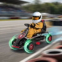 Aosom Kids Pedal Go Kart Ride-on Toy with Ergonomic Comfort, Pedal Car with Tough, Wear-Resistant Tread, Go Cart Kids Car, Red(m-10)