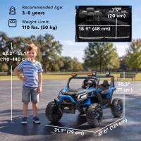 Qaba 24V 2 Seater Ride On Truck Car for Kids with Remote Control, Dual Motors, 4-Wheel Suspension, Storage for Ages 3-8, Blue(m-3)