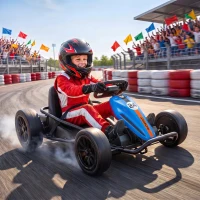 Qaba 24V Electric Drift Go Kart for Kids with Dual Motors, Soft Start, PU Wheels, 7.5MPH High Speed, for Ages 6+, Blue(m-2)