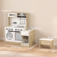 Qaba Kids Kitchen Playset, 2-in-1 Convertible Table and Chair Set with Sink, Oven, Microwave, Accessories for 3-8(m-3)