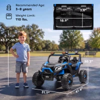 Qaba 24V 2 Seater Ride On Truck Car for Big Kids with Remote Control, Dual Motors, 4-Wheel Suspension for Ages 3-8, Blue(m-3)
