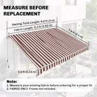 Outsunny Retractable Awning Fabric Replacement for 9' x 8' Outdoor Sunshade Canopy Awning, UV Protection Cover, Red and White(m-3)