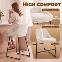 HOMCOM Bar Stools Set of 2 Chenille Barstools Counter Height Bar Chairs Backrest Footrest Cream White(m-5)