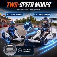 Qaba 24V Electric Drift Go Kart for Kids with Dual Motors, Soft Start, PU Wheels, 7.5MPH High Speed, for Ages 6-14, White(m-6)