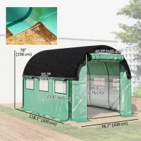Outsunny Walk-in Tunnel Greenhouse, Plant Hot House with Sunshade Net, Roll-up Mesh Sidewalls, 2 Doors, 6.6' x 10' x 6.5' , Green(m-3)
