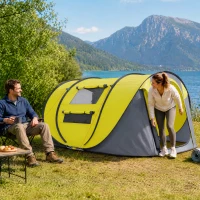 Outsunny 3 Person Camping Tent, Easy Pop Up Tent with Doors, Windows and Carry Bag, Automatic Setup Tent for Hiking, Yellow(m-8)