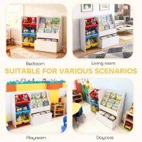 Qaba Kids Bookshelf and Toy Storage, 3-Tier Bookcase with 6 Removable Bins and Box for Toddler Nursery Playroom, Multi(m-6)