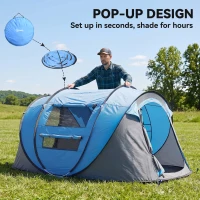 Outsunny 3 Person Camping Tent, Easy Pop Up Tent with Doors, Windows and Carry Bag, Automatic Setup Tent for Hiking, Blue(m-4)