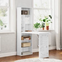 HOMCOM Fold-out Convertible Office Desk, Wall Mount Computer Desk with Whiteboard and Side Shelf, White(m-1)