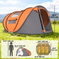 Outsunny 3 Person Camping Tent, Easy Pop Up Tent with Doors, Windows and Carry Bag, Automatic Setup Tent for Hiking, Orange(m-3)
