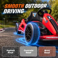 Qaba 24V Electric Drift Go Kart for Kids with Dual Motors, Soft Start, PU Wheels, 7.5MPH High Speed, for Ages 6-14, Red(m-7)