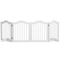 PawHut 24"H Foldable Dog Gate, 4 Panels Freestanding Pet Gate Barriers Indoor with Support Feet White(m-13)
