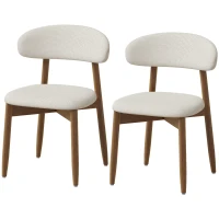 HOMCOM Dining Chairs Faux Linen Upholstered Kitchen Chairs Rubberwood Legs Dining Rooms Set of 2 Cream White(m-2)