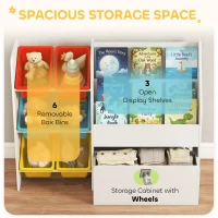 Qaba Kids Bookshelf and Toy Storage, 3-Tier Bookcase with 6 Removable Bins and Box for Toddler Nursery Playroom, Multi(m-4)