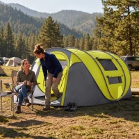 Outsunny 3 Person Camping Tent, Easy Pop Up Tent with Doors, Windows and Carry Bag, Automatic Setup Tent for Hiking, Yellow(m-1)