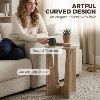 HOMCOM Round Side Table, Compact End Table with Unique Curved Legs for Living Room, Study, Coffee Wood Effect(m-4)