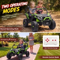 Qaba 24V 2 Seater Ride On Truck Car for Big Kids with Remote Control, Dual Motors, 4-Wheel Suspension for Ages 3-8, Green(m-7)