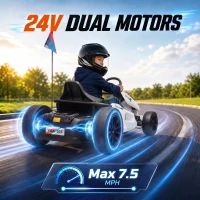 Qaba 24V Electric Drift Go Kart for Kids with Dual Motors, Soft Start, PU Wheels, 7.5MPH High Speed, for Ages 6-14, White(m-5)