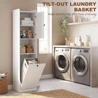 HOMCOM 67" Tall Bathroom Storage Cabinet, Freestanding Narrow Bathroom Cabinet with Tilt-out Laundry Basket, White(m-5)