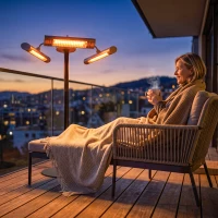 Outsunny Electric Patio Heater with 3 Heating Panels and Ultra-low Glare, Aluminum Alloy Parasol Heater with Infrared Remote Control for Garden Pergola Gazebo Umbrella, Silver(m-16)