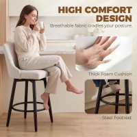 HOMCOM Bar Stools Modern Swivel Counter Height Stools Backrest Set of 2 Cream White(m-5)