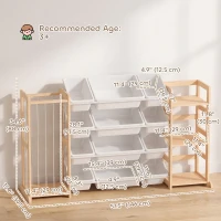Qaba 3-in-1 Wooden Toy Storage Organizer with Stuffed Animal Storage, Bookshelf, 12 Bins for Bedroom, Playroom, Nursery(m-3)