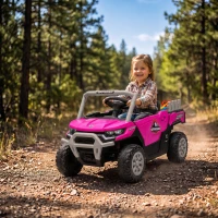 Qaba Kids Ride On Tractor, 12V Electric Tractor with Remote Control, Dual Motors, Music, Cargo Bed, Rear Suspension, Pink(m-1)