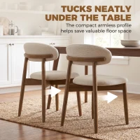 HOMCOM Dining Chairs Faux Linen Upholstered Kitchen Chairs Rubberwood Legs Dining Rooms Set of 2 Cream White(m-7)