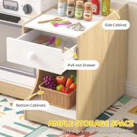 Qaba Kids Kitchen Playset, 2-in-1 Convertible Table and Chair Set with Sink, Oven, Microwave, Accessories for 3-8(m-7)
