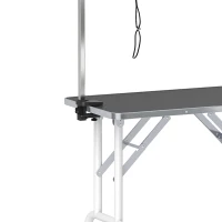 PawHut Foldable Pet Grooming Table for Dogs Cats with Adjustable Arm, Non-slip Surface, Black(m-9)
