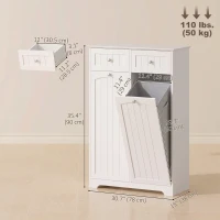 HOMCOM Laundry Cabinet with 2 Removable Laundry Bags, Tilt-Out Laundry Hamper with 2 Drawers, White(m-3)